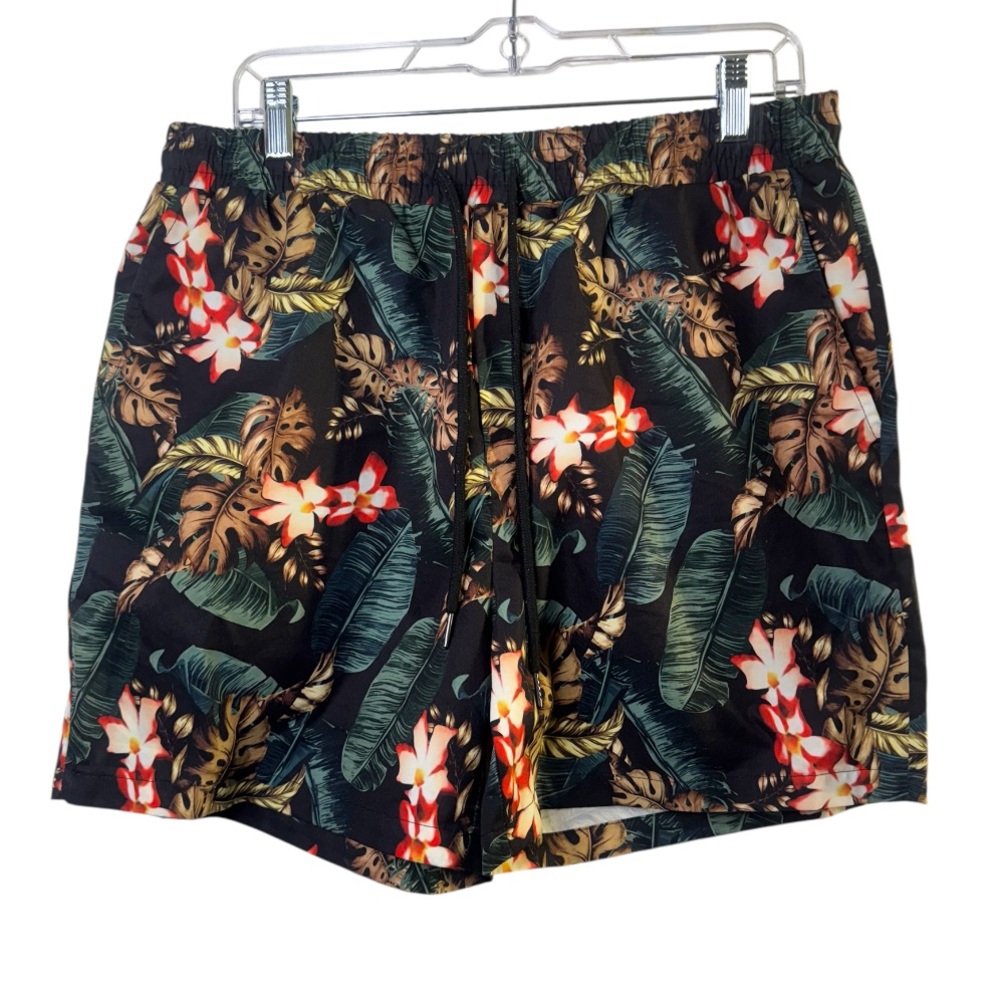 SHEIN Black Tropical Floral Men's Athletic Shorts